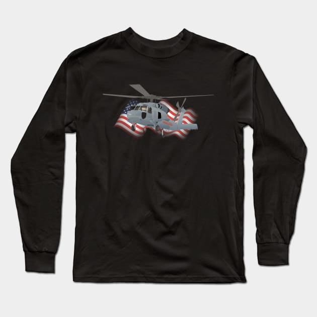 Patriotic SH-60 Seahawk Military Helicopter Long Sleeve T-Shirt by NorseTech